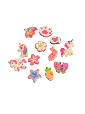 Shoe Charms (12) - Pink Unicorns, Butterfly & Flowers, NEW